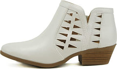 Soda Chance Off White Pu Block Heel Side Zipper Closed Toe Breathable Booties