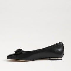 Sam Edelman Maren Black/Leather Slip On Squared Toe Bow Detailed Ballet Flats