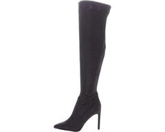 Nine West Tacy2 Black Zip Closure Leather Over The Knee Stiletto Heeled Boots