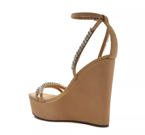 Schutz Loule Wedge Light Nude Platform Open Toe Ankle Strap Wedges Sandals