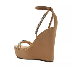 Schutz Loule Wedge Light Nude Platform Open Toe Ankle Strap Wedges Sandals