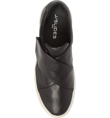 J Slides Harper Black Leather Modern White Platform Fashion Sneaker Loafer