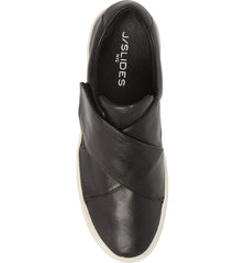 J Slides Harper Black Leather Modern White Platform Fashion Sneaker Loafer