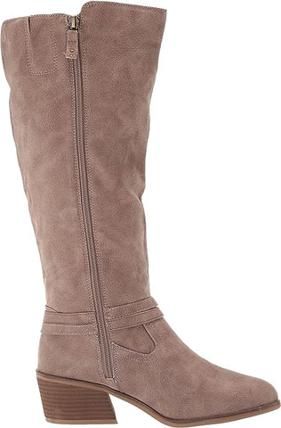 Dr. Scholl's Liberate Taupe Fabric Almond Toe Stacked Heel Knee High Boots