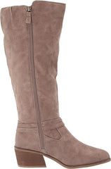 Dr. Scholl's Liberate Taupe Fabric Almond Toe Stacked Heel Knee High Boots