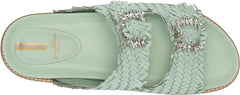 Sam Edelman Oaklyn Mint Woven Leather Buckle Embellished Strap Slides Sandals