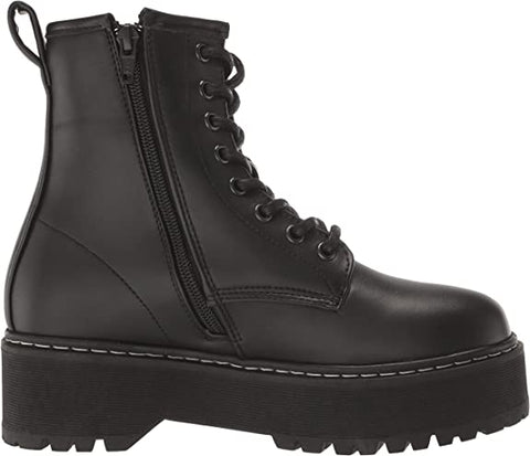 Steve Madden Betty Black Rounded Closed Toe Lace Up Classic Ankle Combat Boots