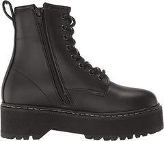 Steve Madden Betty Black Rounded Closed Toe Lace Up Classic Ankle Combat Boots