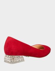 Betsey Johnson Frida Ballet Flat Red Suede Round Toe Block Rhinestone Heel Pump