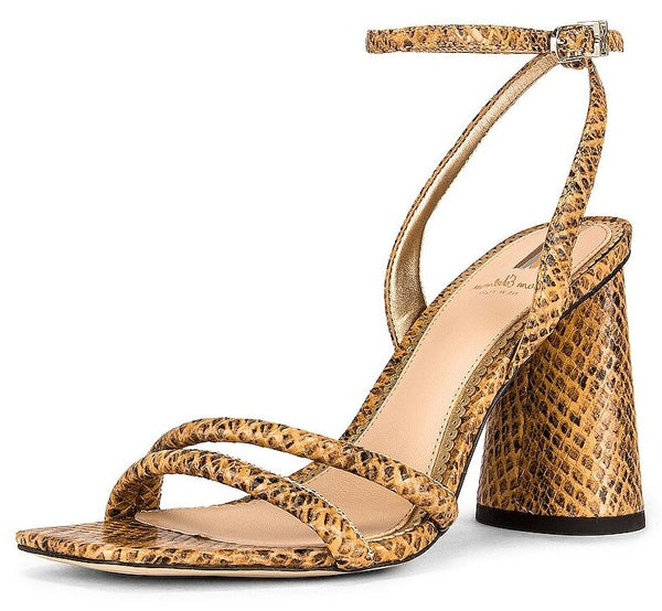 Sam Edelman Kia Wheat Squared Open Toe Ankle Strap Block Heeled Dress Sandals