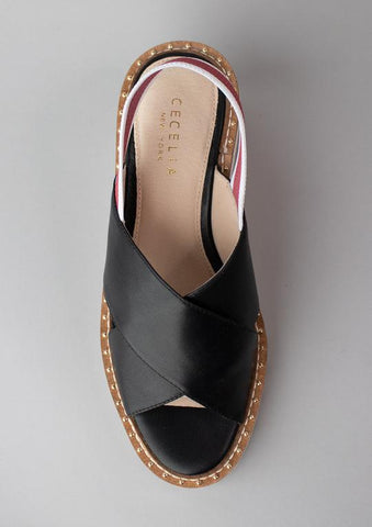 Cecelia New York Gabby Wedge Leather Crisscross Platform Sandal BLACK