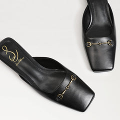 Sam Edelman Ollie Black Leather Squared Toe Slip On Block Heeled Mules Clogs