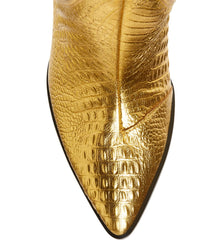 Cecelia New York Reckon Croc Embossed Knee High Cowboy Boot Dark Gold Western