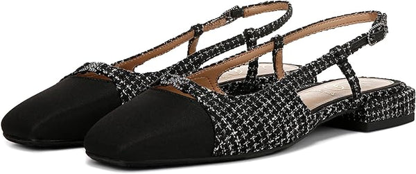 Sam Edelman Kara2 Black Boucle Multi Squared Toe Slingback Flats Sandals Loafers
