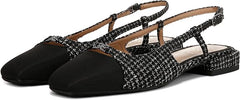Sam Edelman Kara2 Black Boucle Multi Squared Toe Slingback Flats Sandals Loafers