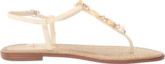 Sam Edelman Gigi Modern Ivory Ankle Strap Open Toe Embellished Thong Flat Sandal