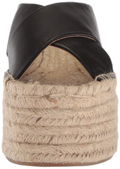 Pour La Victoire Rica Espadrille Wedge Black Leather Platform Retrop Sandals