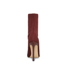 Steve Madden Discreet Stiletto High Heel Pointed Toe Sock Ankle Sock Boots Wine