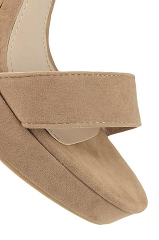 Shoe Republic Casa Taupe Vegan Nubuck High Chunky Heel Platform Ankle Strap Pump