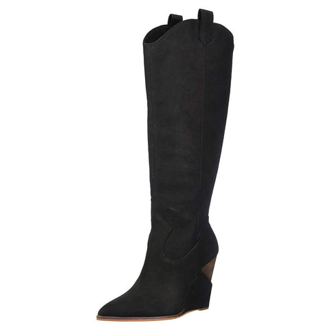 Jessica Simpson Havrie Black Nubuck Wedge Knee High Pointed Toe Western Boots