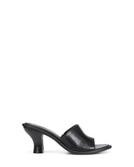 Sam Edelman Aida Black Rounded Open Toe Slip On Block Heel Leather Dress Mules