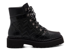 Vince Camuto Medjey Black Lace Up Toe Combat Moto Chic Bootie Quilted Boot