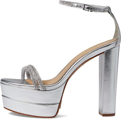 Schutz Fabienne Silver Prata Fashion Ankle Strap Open Toe Platform Heeled Sandals 8