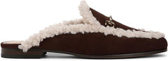 Sam Edelman Linnie Cafe Noir Shearling Chain Embellished Slip On Flats Mules