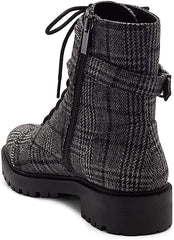 Jessica Simpson Karia Round toe Lace-up Wrap Strap Combat Boots Black & White