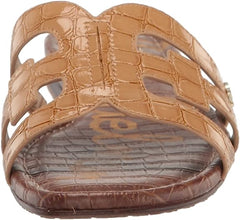 Sam Edelman Bay Buff Tan Slide Mule Open-Toe Slip-On Leather Flats Wide Sandals