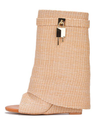 Cape Robbin Betterworld Nude Wedge Heel Rounded Open Toe Lock Accent Ankle Boots