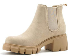 Soda Pioneer Lt-Wheat Lug Sole Elastic Gore Chelsea Fashion Wide Ankle Boots