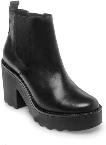 Steve Madden Gretta Black Leather Pull On Rounded Toe Chelsea Platform Boots