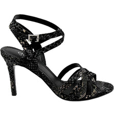Charles David Hippy Black Multi Metallic Open Toe Ankle Strap Heeled Sandals