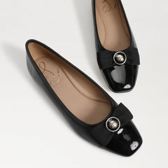 Sam Edelman Maren Black/Leather Slip On Squared Toe Bow Detailed Ballet Flats
