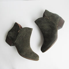 Lucky Brand Basel Almond Toe Ankle Booties Olive Night Green Low Cut Booties