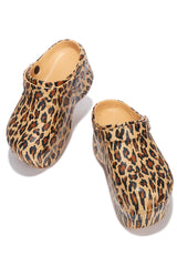 Cape Robbin Gardener Leopard Platform Wedge Cut Out Mule Clogs