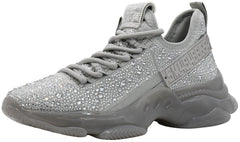 Steve Madden Women's Maxima Sneaker Grey Rhinestone Lace Up Dad Sneaker