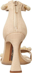 Sam Edelman Luella Sand Linen Beads Ankle Strap Open Toe Flared Heel Sandals