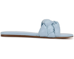 Nine West Lula 3 Light Blue Faux Leather Open Rounded Toe Slide Braided Sandals