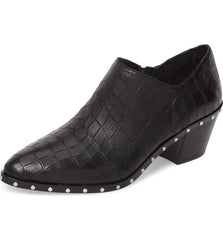 1.State Lizba Black Leather Pointed Toe Western Chunky Heeled Ankle Booties