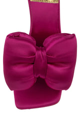 Jeffrey Campbell Bow-Down Fuchsia Satin Gold Squared Open Toe Pin-Heeled Sandal