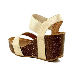 Refresh Women's Mara-10 Champagne Casual SlingBack Platform Cork Wedge Sandals