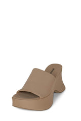 Jeffrey Campbell 6Teen-2 Beige Mesh Slip On Open Toe Chunky Wedge Heeled Sandals