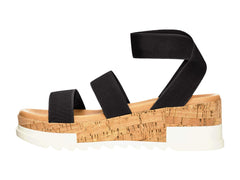 Steve Madden Bandi Black Cork-Wrapped Textile Ankle Strap Platform Wedge Sandal