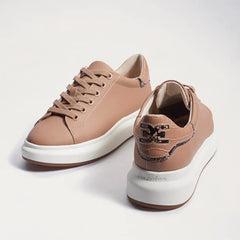 Sam Edelman Moxie Fashion Leather Lace-Up Platform Wedge Sneakers Almond Nude