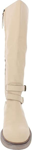 Sam Edelman Freda Eggshell Nude Leather Buckle Flat Knee High Riding Boots