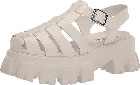 Steve Madden Echo White Ankle Strap Chunky Platform Block Heel Fisherman Sandals