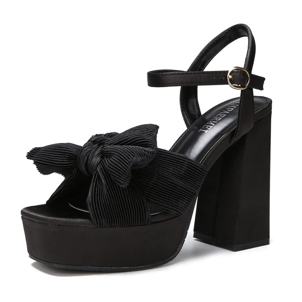 KHPAERMEI Bow Knot Platform Fashion Open Toe Chunky Ankle Strap Heeled Sandals 8