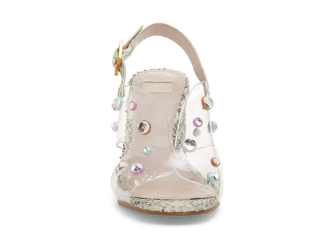 Louise et Cie KAMBER Grey White Clear Open Toe Block Heel Multi Beaded Sandals